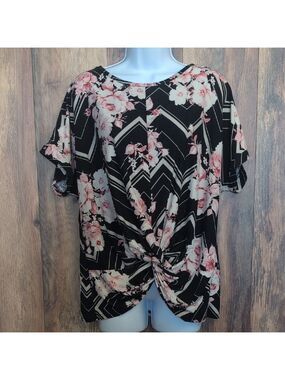 Lexington Avenue Elegant Floral Knot Front Blouse XL              D243